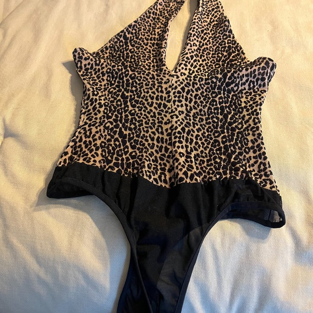 Cachet Leopard Print Body Halter Body Suit